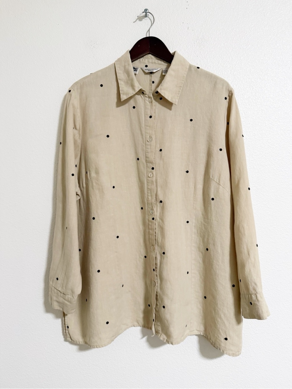 Richard Malcom Irish Linen Embroidered Polka Dot Button Up Blouse